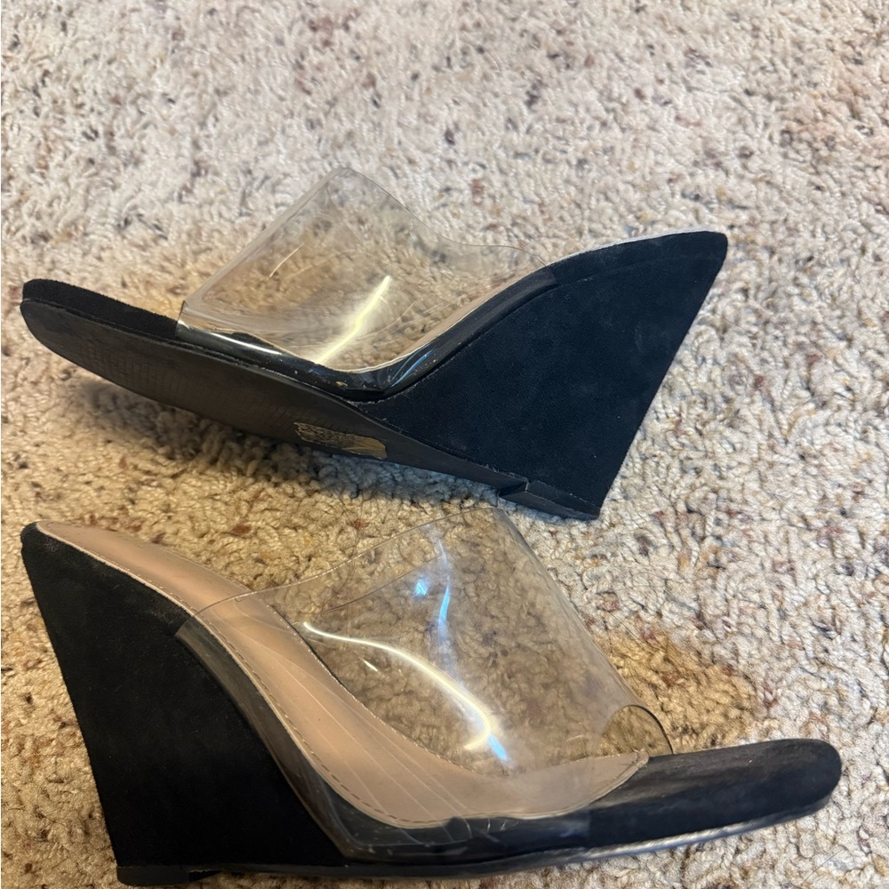 Fashion Nova Black Wedge Sandals with Clear Upper and Open Toe Design